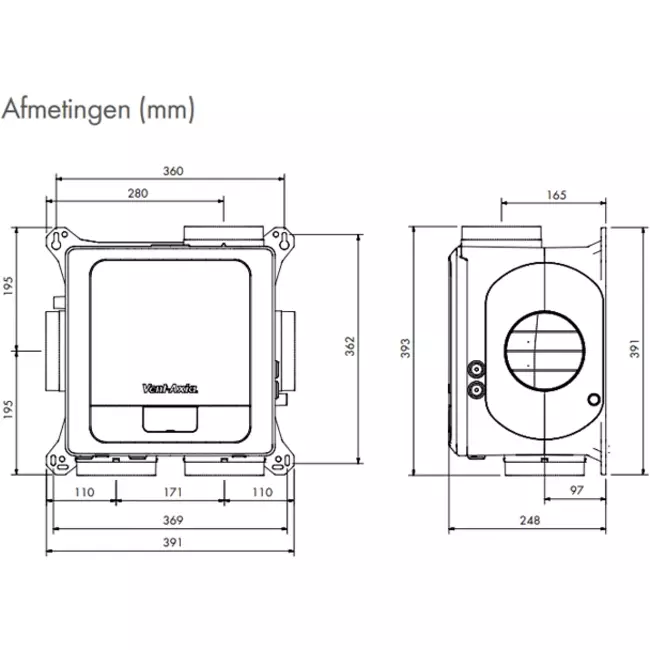Vent-Axia Multihome BPD base 300 m³/t + fugtighedssensor - perilex-stik