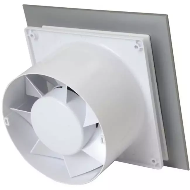 Badeværelsesventilator Ø 100 mm med timer og indkoblingsforsinkelse – glasfront i satinguld
