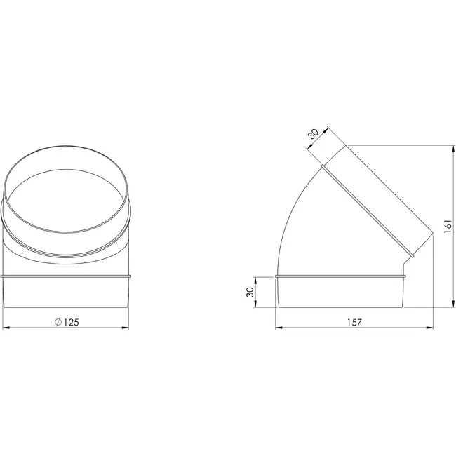 Rundt, plast, 45° bøjningsdiameter: 125 mm AL125-45