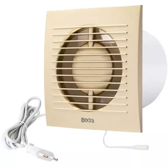 Badeværelsesventilator Ø 100 mm guld med træksnor og strømstik – EE100WPG