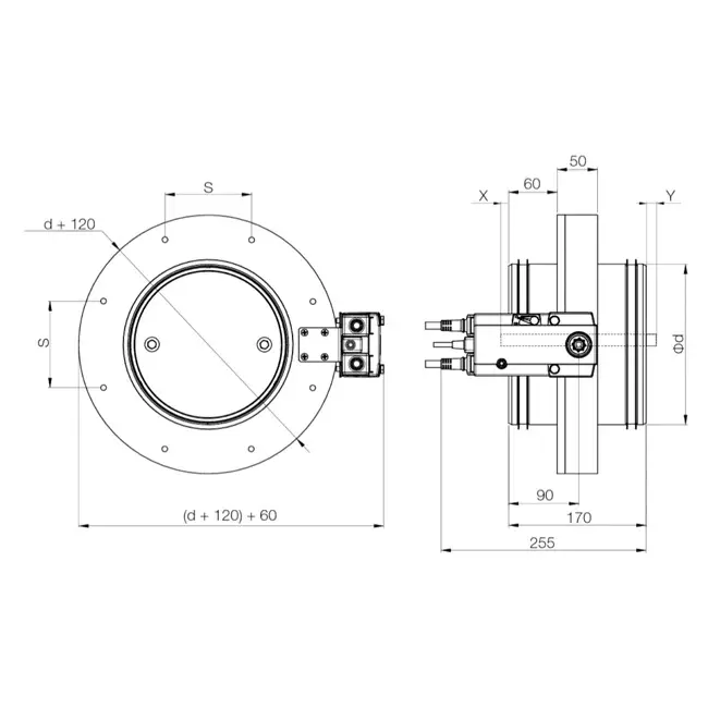 Brandspjæld rund kompakt 630 mm servomotor 24V - E-FDC DD M24 D630