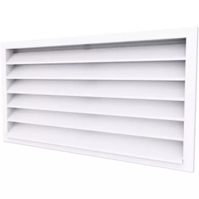 Ydervægrist 600 x 300 aluminium med faste ventilatorblade - blandet farve RAL 9016