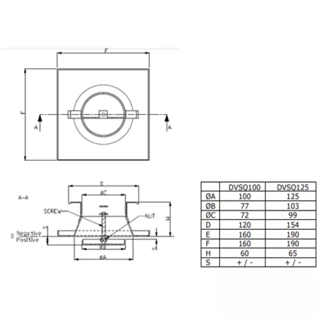 Udsugningsventilationsventil i metal, firkantet Ø 100 mm hvid med friktionsfjedre - DVSQ100