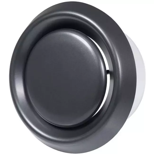 Antracit sort ventilationsventil i plastik med monteringsmuffe - Ø 125 mm - VD125A