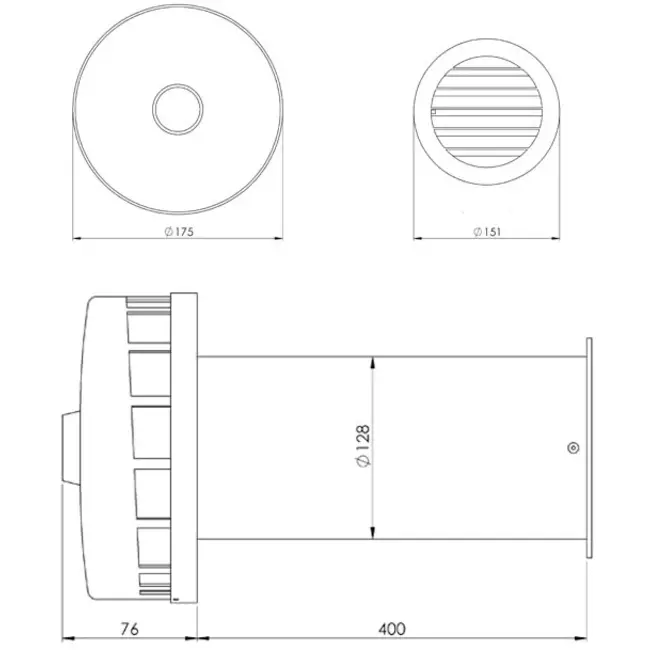 Isoleret facadeventil til naturlig ventilation med diameter 125 mm – SPK2-125