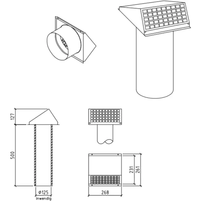 Thermoduct-væggennemføring 125 mm