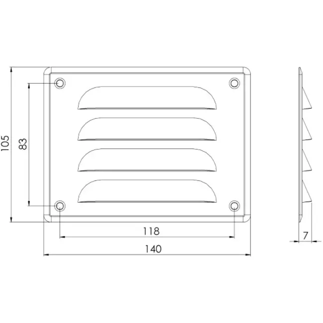 Ventilationsrist i metal, rektangulær 140x105 mm sort – MR14105M