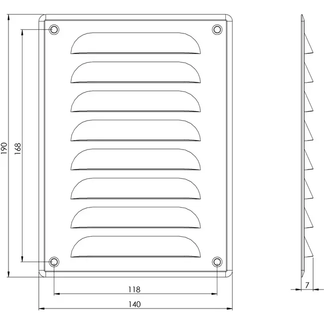 Ventilationsrist i metal, rektangulær 140x190 mm sort – MR1419M