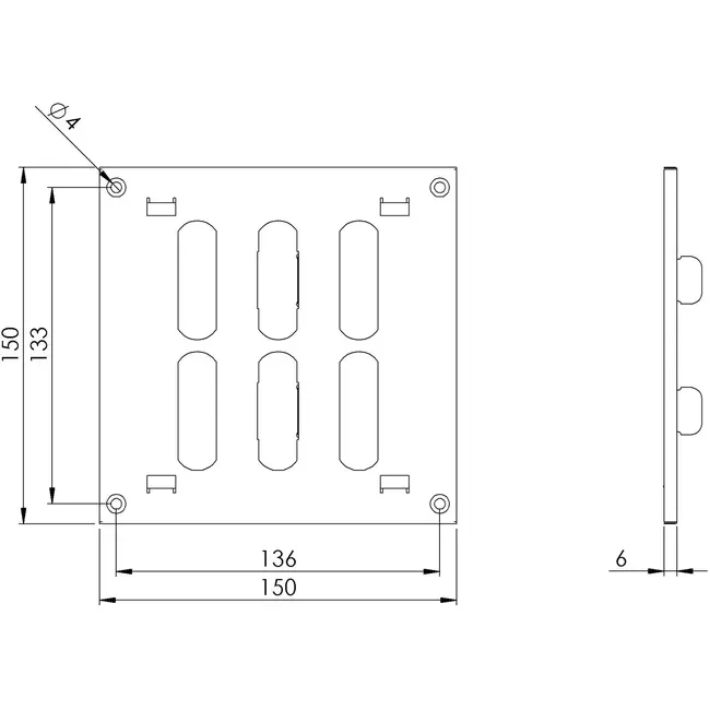 Justerbar lineære diffuser i metal 150x150 sort - MR1515RM