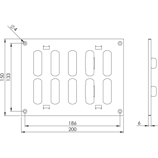 Justerbar lineære diffuser i metal 200x150 hvid - MR2015R