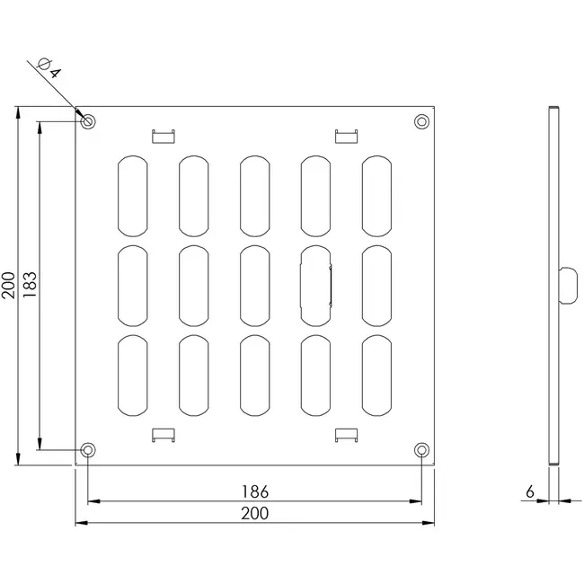 Justerbar lineære diffuser i metal 200x200 hvid - MR2020R
