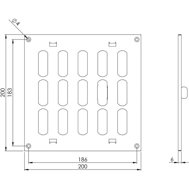 Justerbar lineære diffuser i metal 200x200 sort - MR2020RM