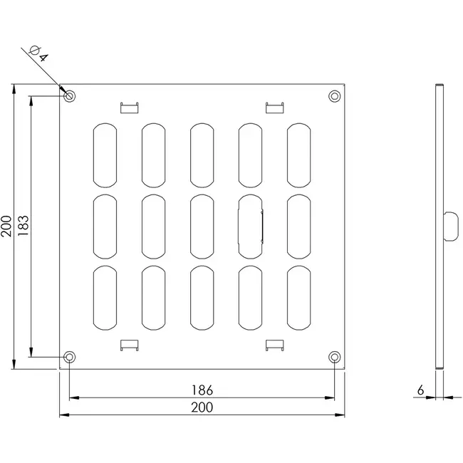 Justerbar lineære diffuser i metal 200x200 galvaniseret - MR2020RZn