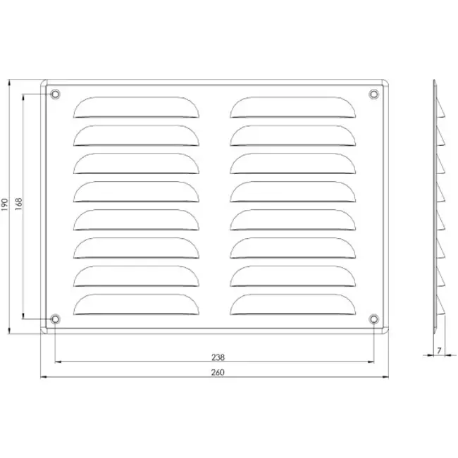 Ventilationsrist i metal, rektangulær 260x190 mm kobber – MR2619Cu