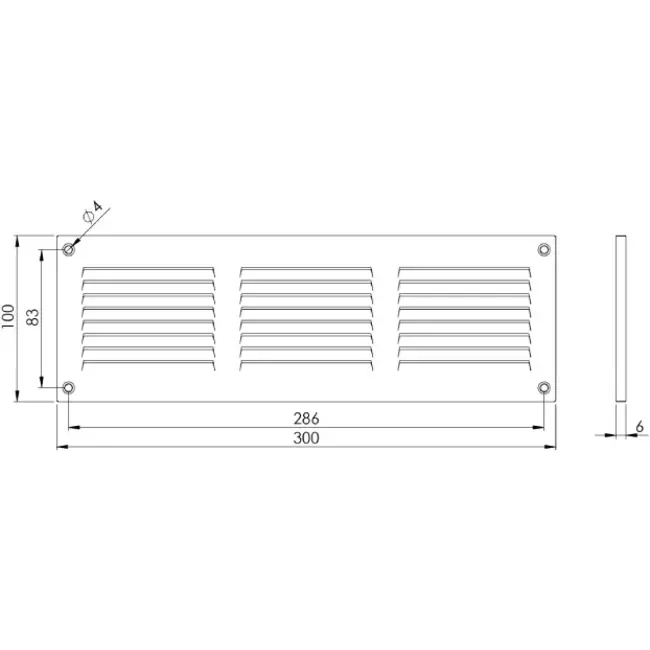 Ventilationsrist i metal, rektangulært 300x100 zink - MR3010ZN