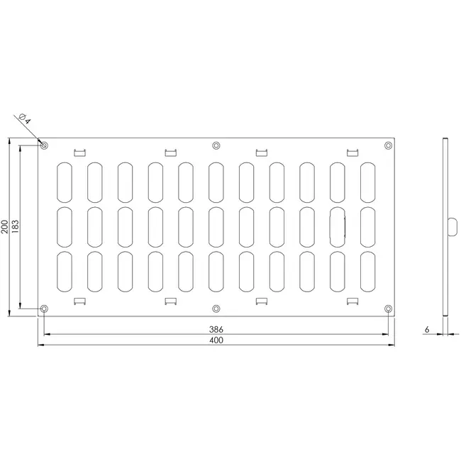 Justerbar lineære diffuser i metal 400x200 hvid - MR4020R