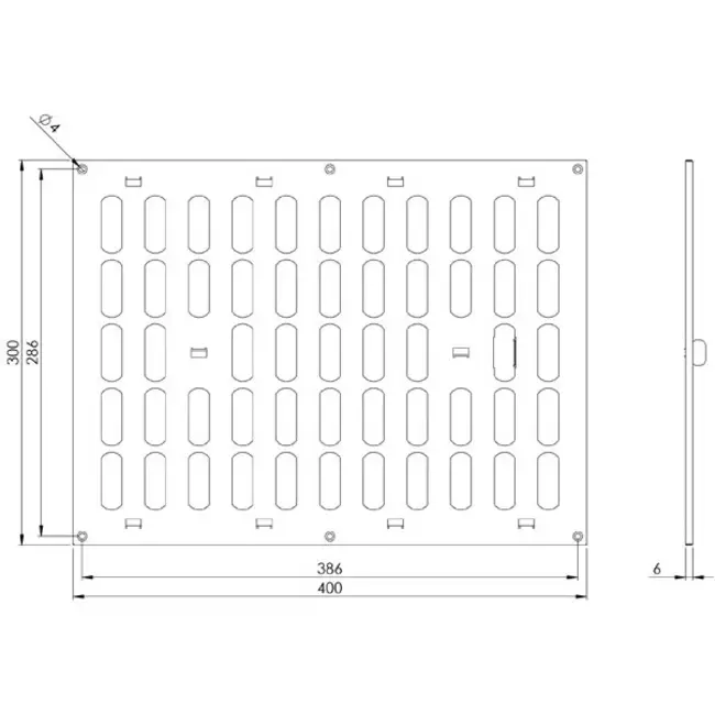 Justerbar lineære diffuser i metal 400x300 hvid - MR4030R