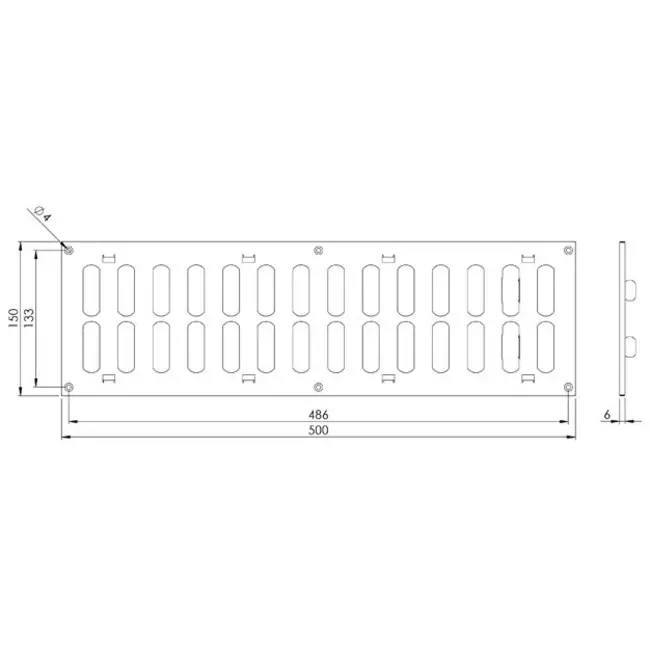 Justerbar lineære diffuser i metal 500x150 sort - MR5015RM