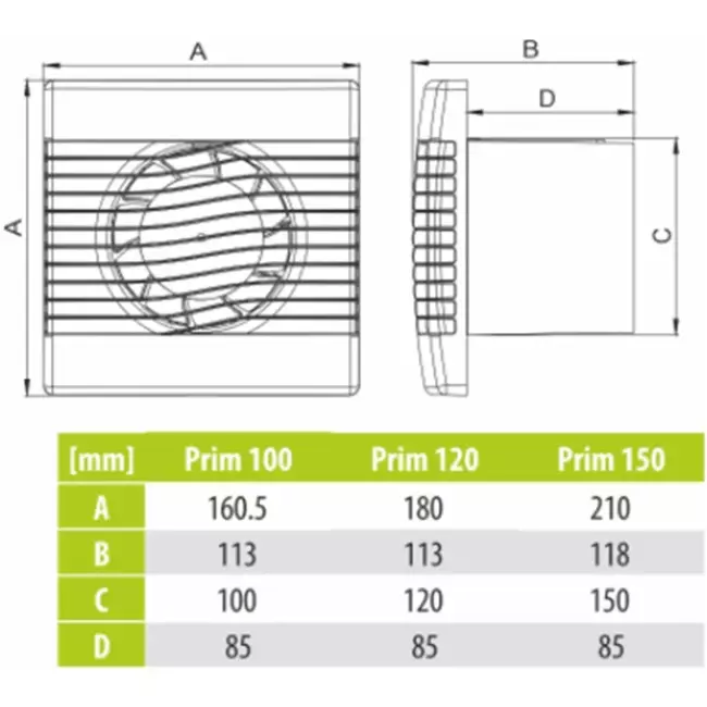 Badeværelsesventilator i hvid – Ø 150 mm (pRim150S)