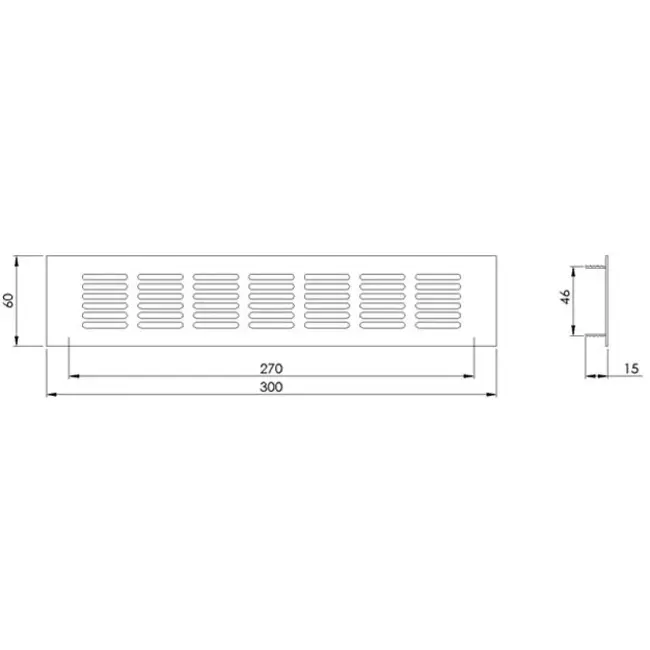 Fodlistediffuser aluminium - sølv L=300mm x H=60mm -RA630S