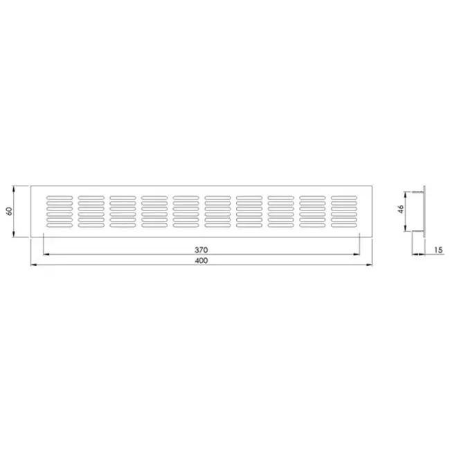 Fodlistediffuser i aluminium - sølv L=400mm x H=60mm -RA640S