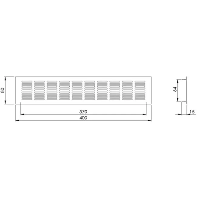 Fodlistediffuser aluminium - hvid L=400mm x H=80mm -RA840