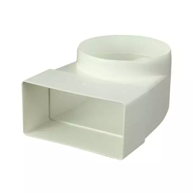 Rektangulær, plastik, lodret, 90° bøjning, Ø100mm - 110 x 55 - KLD