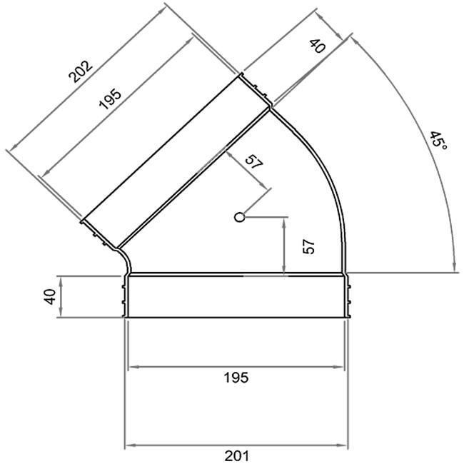 Wavin Ventiza Bøjning 45 grader PVC oval 195x80 mm horisontal M/M