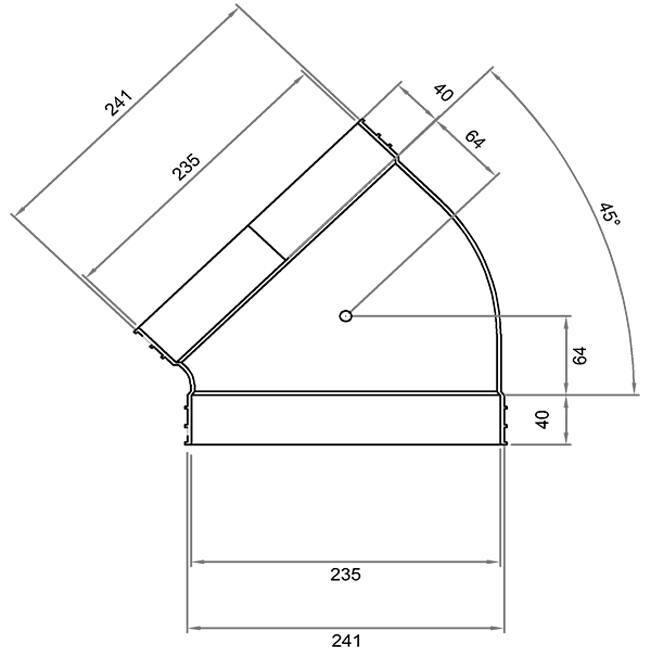 Wavin Ventiza Bøjning 45 grader PVC oval 235x80 mm horisontal M/M