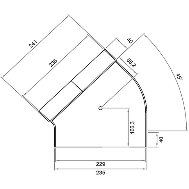 Wavin Ventiza Bøjning 45 grader PVC oval 235x80 mm horisontal M/S