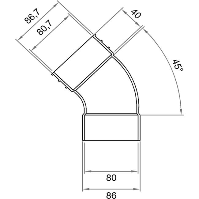 Wavin Ventiza Bøjning 45 grader PVC oval 235x80 mm lodret M/S