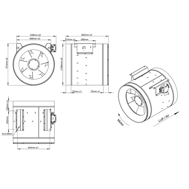 Rørventilator 560 mm med blandet flow ETALINE - EL 560 EC K01