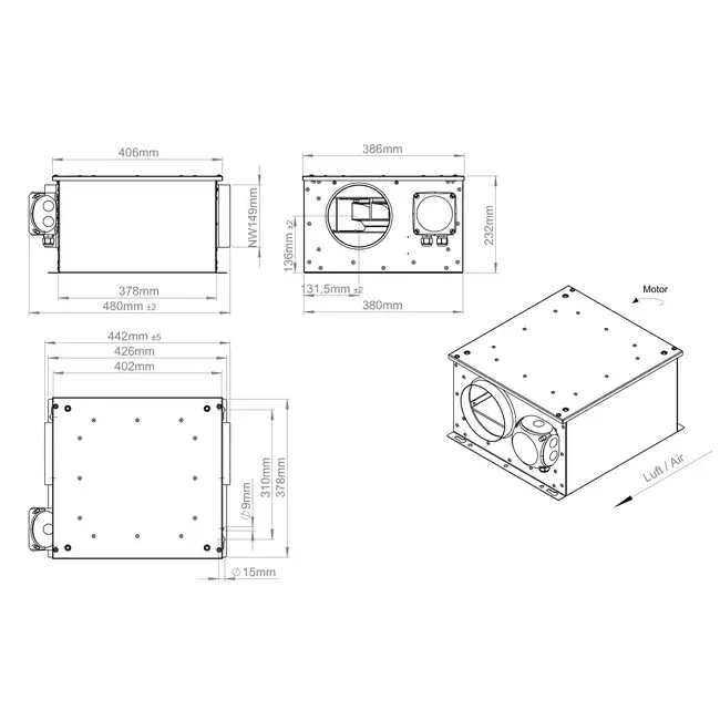 Isoleret rørventilator 150 mm - ISORX 150 EC K 01