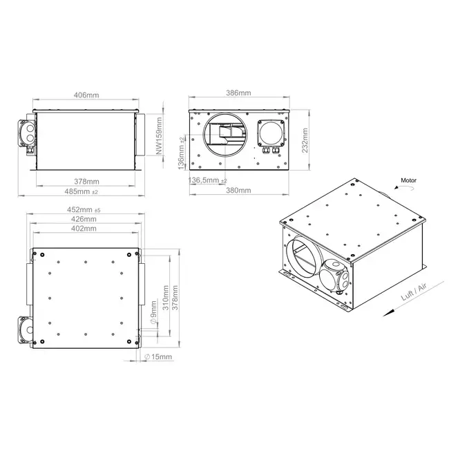 Isoleret rørventilator 160 mm - ISORX 160 EC K 01