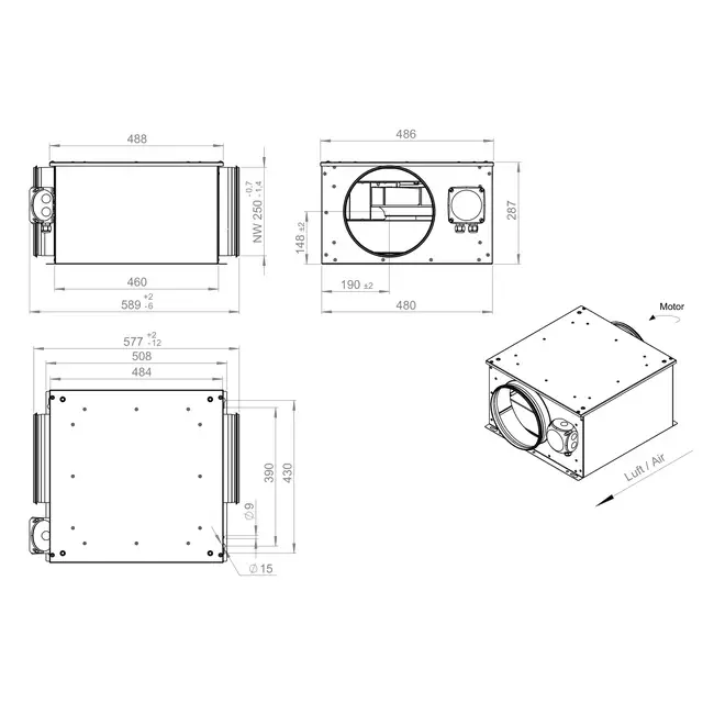 Isoleret rørventilator 250 mm - ISOR 250 EC K 01