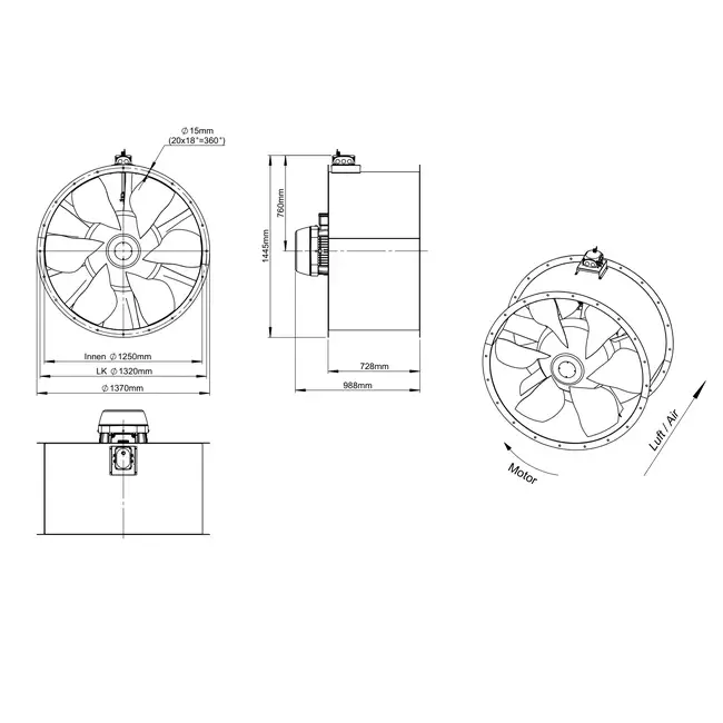 Aksial 1250 mm kanalventilator - AL 1250 D6 03 CFG