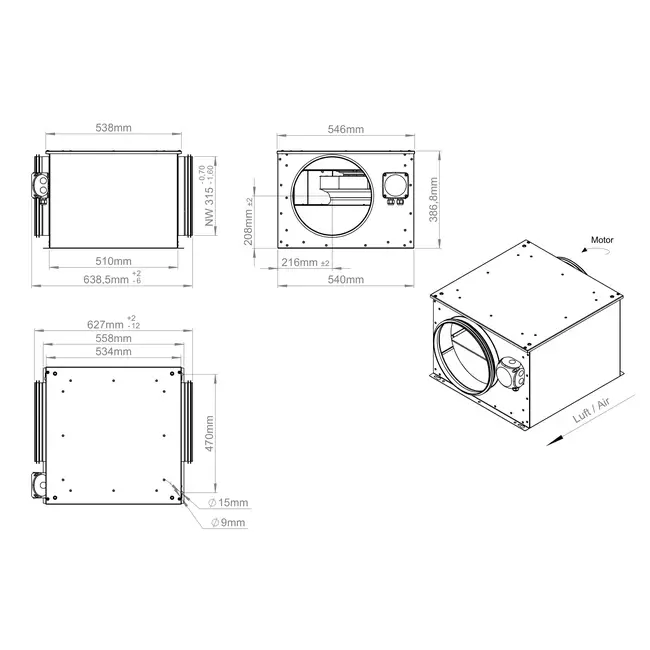Rørventilator 315 mm isoleret - ISOR 315 EC K 01