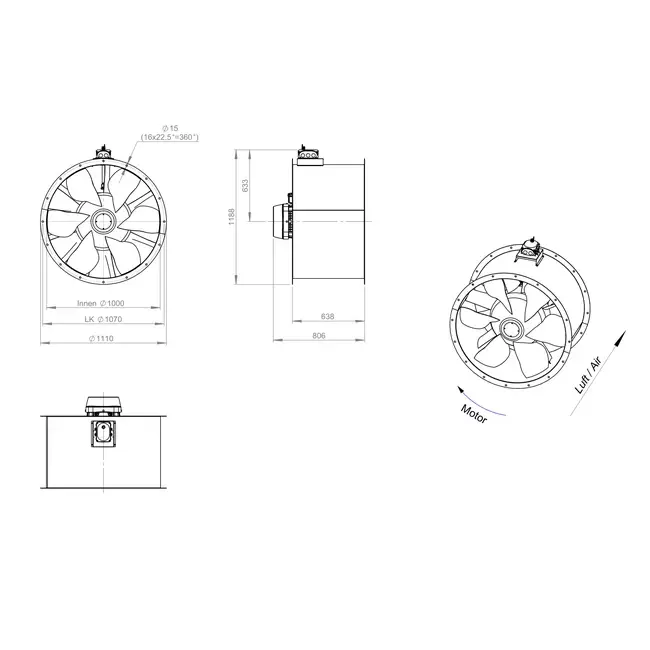 Aksial 1000 mm kanalventilator - AL 1000 D6 03 CFG