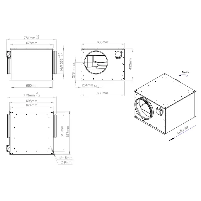 Isoleret rørventilator 355 mm - ISOR 355 EC K 01