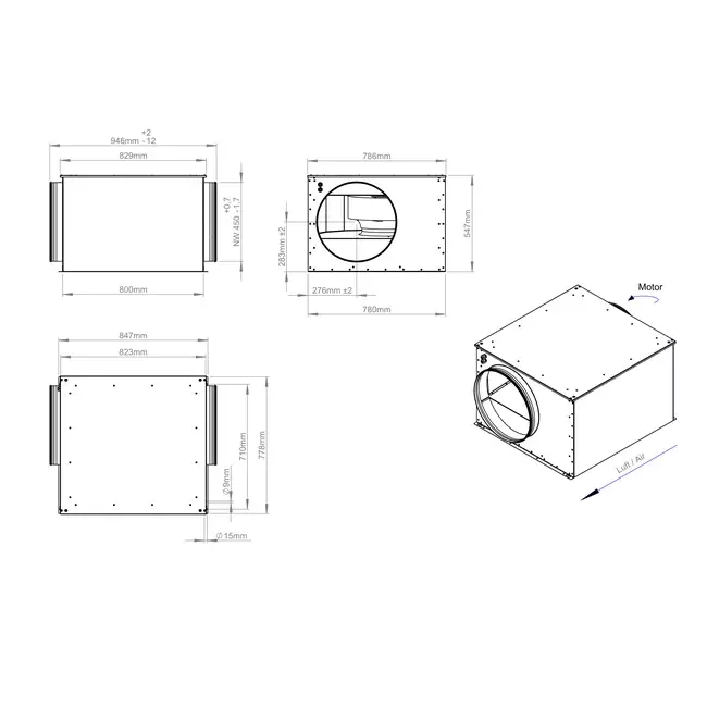 Isoleret rørventilator 450 mm - ISOR 450 EC K 01