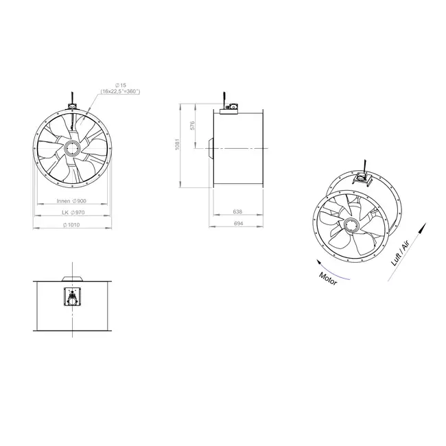 Aksial 900 mm kanalventilator - AL 900 D6 02 CFG