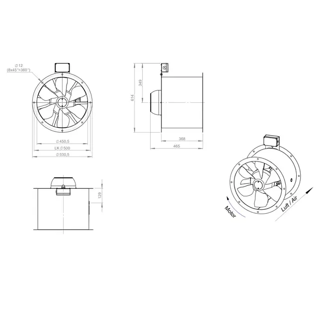 Aksial 450 mm røggasventilator med kanal F300- AL 450 D2 F3 01 CFG