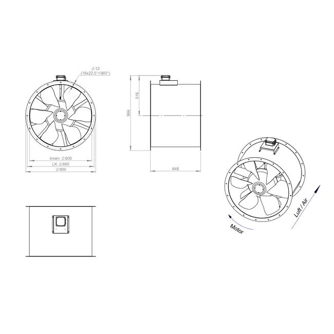 Aksial 800 mm kanalventilator røggas F300- AL 800 D4 F3 02 CFG