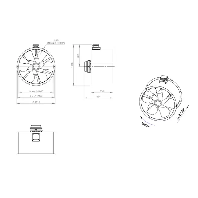 Aksial 1000 mm kanalventilator F300- AL 1000 D4 F3 03 CFG