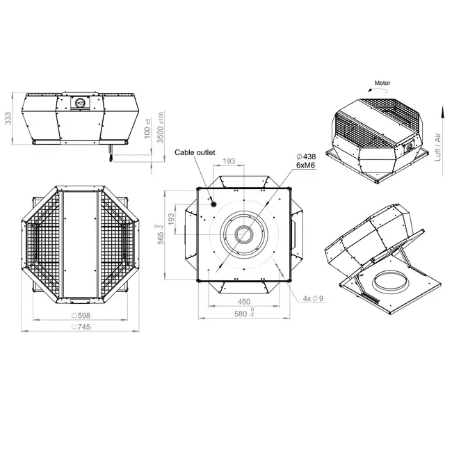 Tagventilator med lodret konstant trykstyring - DVA 400 EC O CRK 02