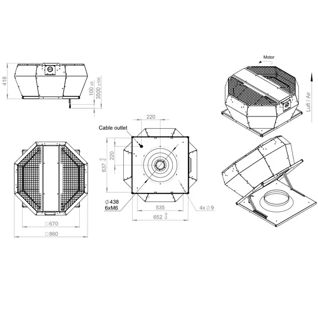 Tagventilator med lodret konstant trykstyring - DVA 450 EC O CRK 02