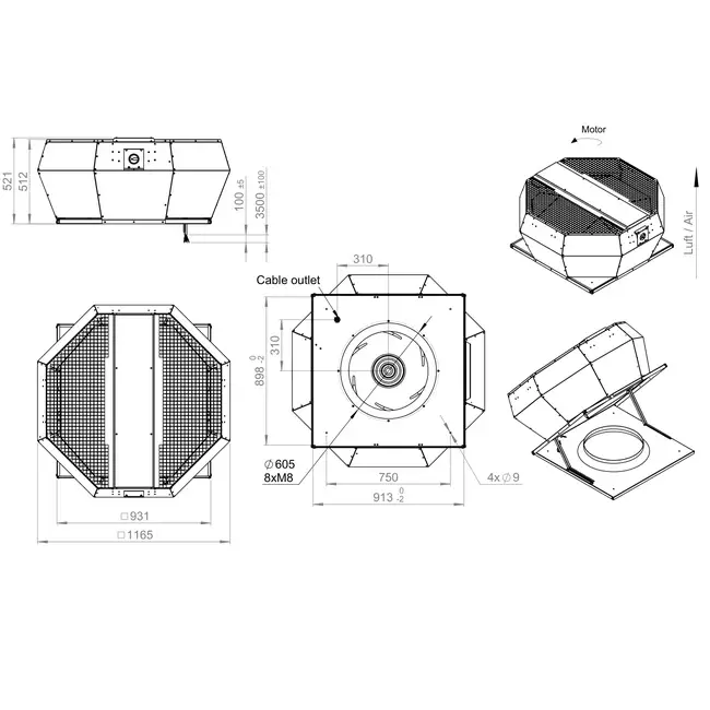 Tagventilator med lodret konstant trykstyring - DVA 630 EC O CRK 01