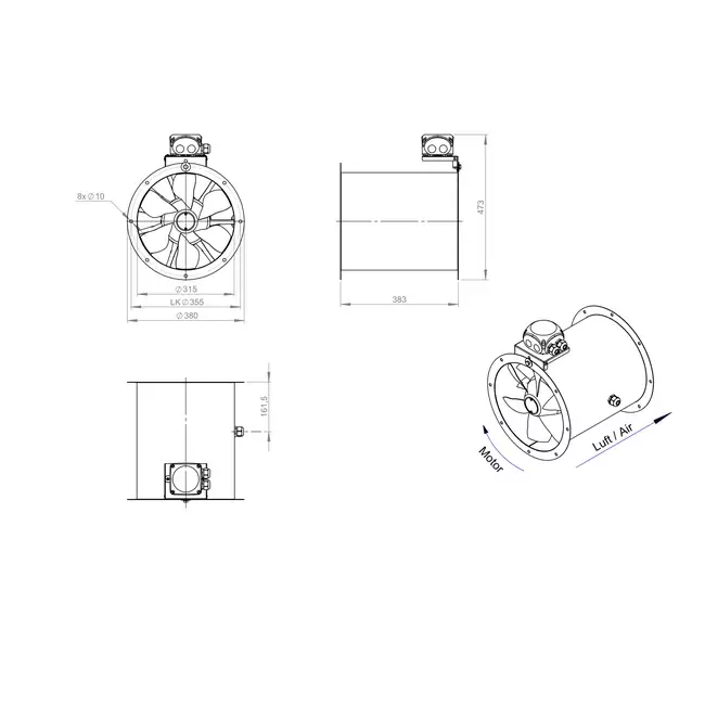 Aksial 315 mm kanalventilator - AL 315 D4 01 CFG