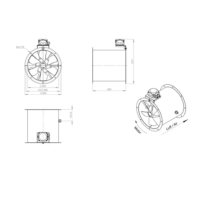 Aksial 355 mm kanalventilator - AL 355 D42U 01 CFG