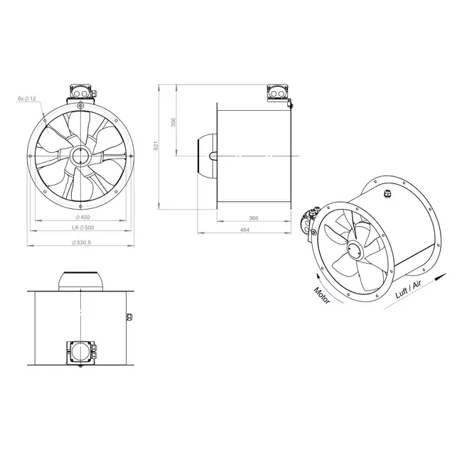 Aksial 450 mm kanalventilator - AL 450 D2 01 CFG